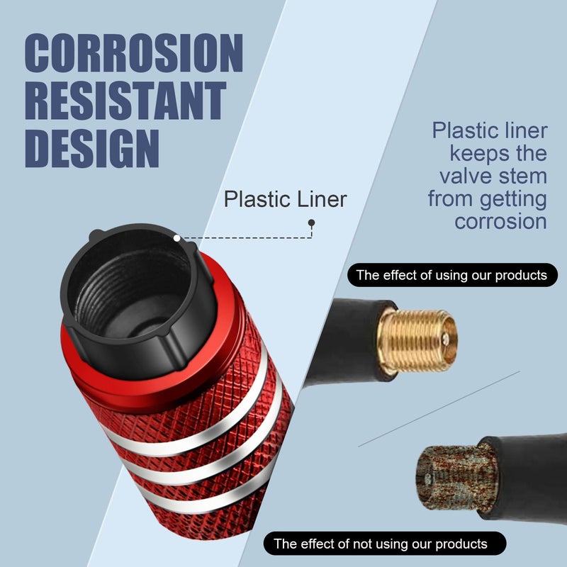 DECURCAR Tire Valve Stem Caps Cover - (5 Pack) Tire Air Cap N2 Nitrogen Metal with Plastic Liner Corrosion Resistant Leak-Proof for Car Truck Motorcycle Bike Red - Image 2