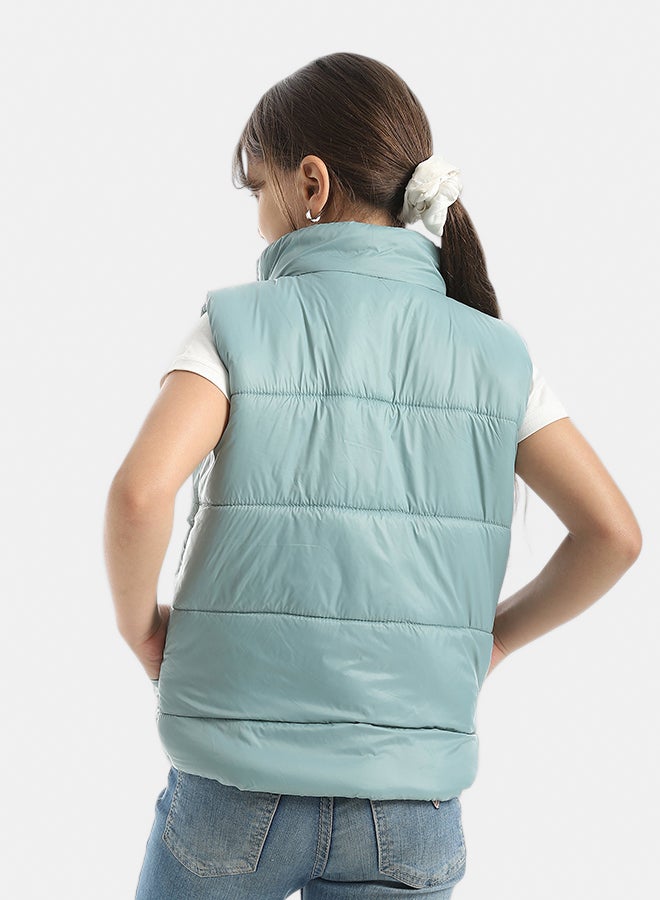Andora High Collar With Zipper Closure Cut Sleeves Vest _ Mint Green - Image 3