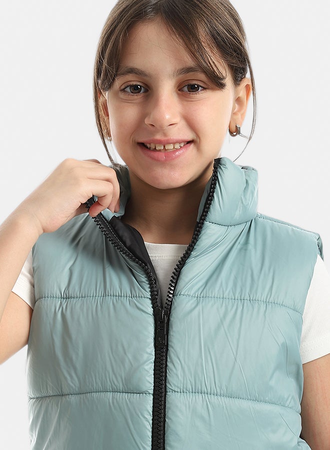 Andora High Collar With Zipper Closure Cut Sleeves Vest _ Mint Green - Image 4