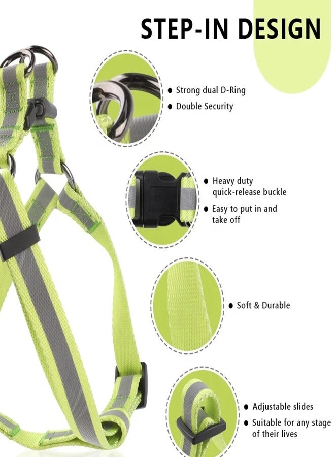 Wellway Reflective Dog Harness and Leash Set - Adjustable No Pull Pet Vest with Soft Padding, Heavy Duty Buckle, Night Safety Neon Green for Small, Medium & Large Dogs - Image 3