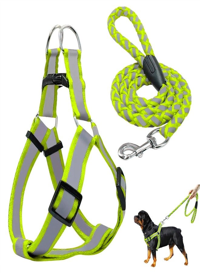 Wellway Reflective Dog Harness and Leash Set - Adjustable No Pull Pet Vest with Soft Padding, Heavy Duty Buckle, Night Safety Neon Green for Small, Medium & Large Dogs - Image 1