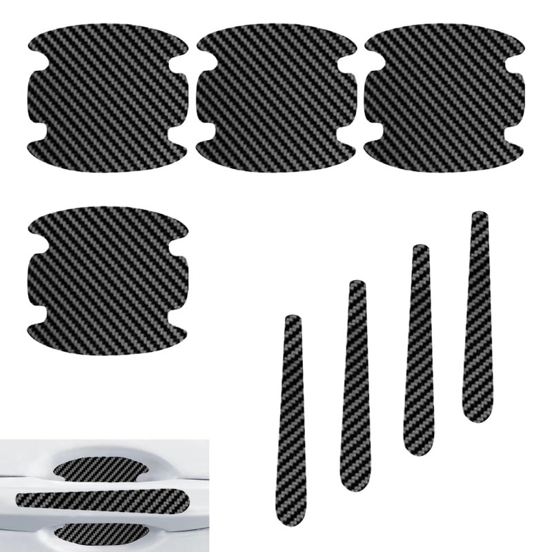 winterrock 8PCS Car Door Handle Scratch Protectors Carbon Fiber Vehicle Doors Handle Cover Guard Protective Film Waterproof Car Door Handles Bowl Sticker Universal Accessory for Most Auto Handles - Image 3