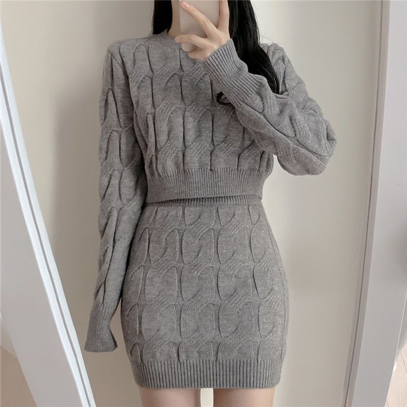 Chic Knit Sweater Skirt Set for Women Grey coat [single piece]]