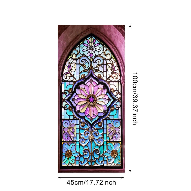 IVN Floral Stained Glass Window Film 17.7x39.3 Inch Privacy Static Cling Decal for Home and Office Sun Blocking Decor for Windows and Glass Partitions - Image 3