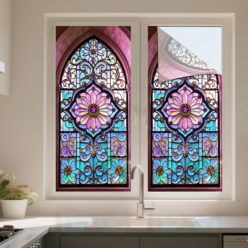IVN Floral Stained Glass Window Film 17.7x39.3 Inch Privacy Static Cling Decal for Home and Office Sun Blocking Decor for Windows and Glass Partitions - Image 5