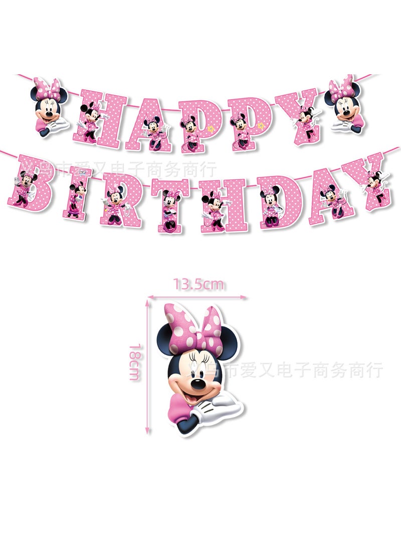 Generic Pink Minnie Mouse Birthday Party Decorations Pull the flag 15PCs-pink Minnie 