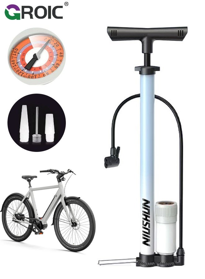 GROIC High Pressure Bike Pump, 160PSI Floor Pump with Gauge for Presta and Schrader Valves, Heavy-Duty Air Pump for Bicycle, E-Bike, Motorcycle & Ball (Blue) - Image 1