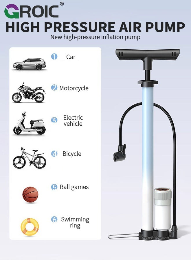 GROIC High Pressure Bike Pump, 160PSI Floor Pump with Gauge for Presta and Schrader Valves, Heavy-Duty Air Pump for Bicycle, E-Bike, Motorcycle & Ball (Blue) - Image 2