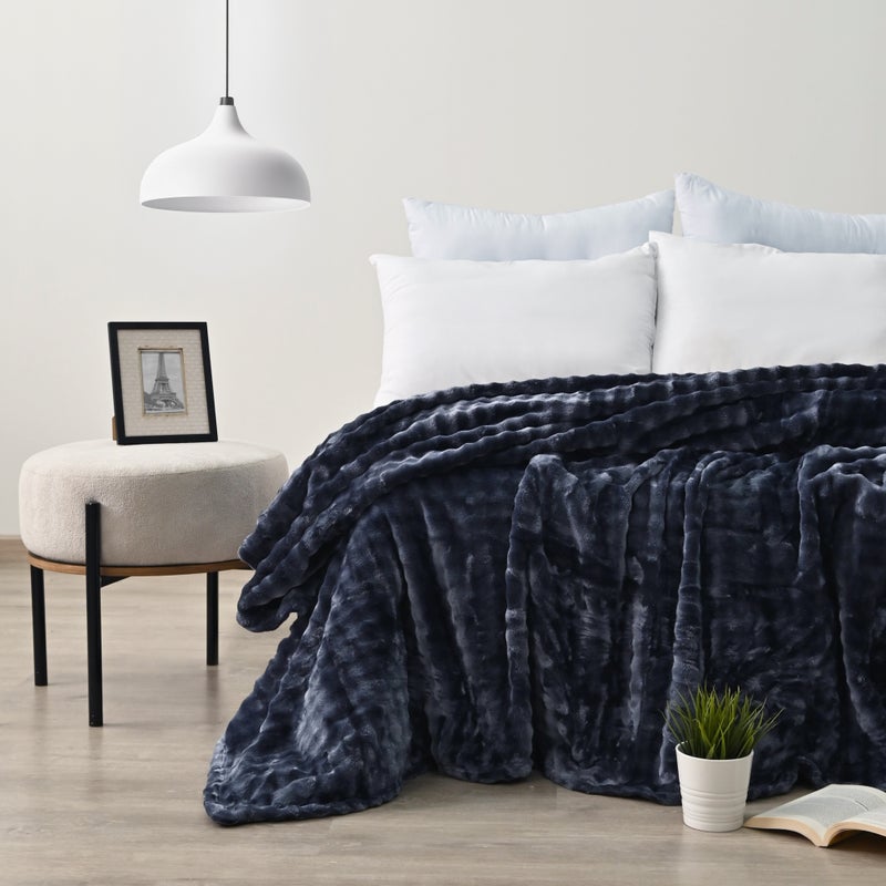 MORANO Lush Soft Blanket | Double Size 220x240 cm | Plush Bubble Texture 380 gsm | Color - Galaxy Blue | Ideal for Beds, Sofa or Travel - Image 1