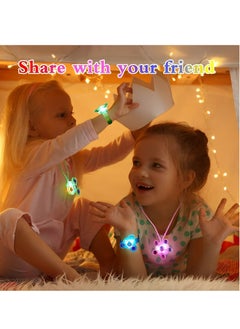 OUYoo 12 Pieces Kids Party Favors Pop Bracelet Spinner, LED Light Up Stress Relief Bracelet Glow in the Dark, Sensory Toys Neon Party Favors Classroom Prizes  - Image 4