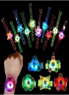 OUYoo 12 Pieces Kids Party Favors Pop Bracelet Spinner, LED Light Up Stress Relief Bracelet Glow in the Dark, Sensory Toys Neon Party Favors Classroom Prizes  - Image 5