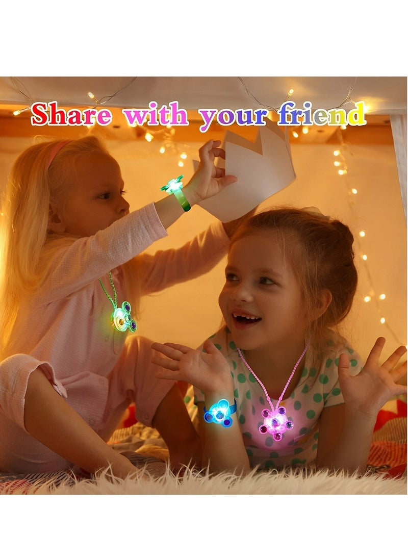 OUYoo 12 Pieces Kids Party Favors Pop Bracelet Spinner, LED Light Up Stress Relief Bracelet Glow in the Dark, Sensory Toys Neon Party Favors Classroom Prizes  - Image 4