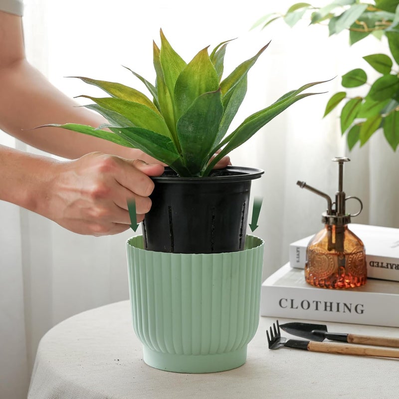 T4U 4 Inch Plant Pots Self Watering, 6 Pack African Violet Pots, Small Plant Pots for Plants, Small Indoor Plant Pot, Self Watering Planter for African Violet, Succulents (6 Pack 4" Pots, Green) - Image 2