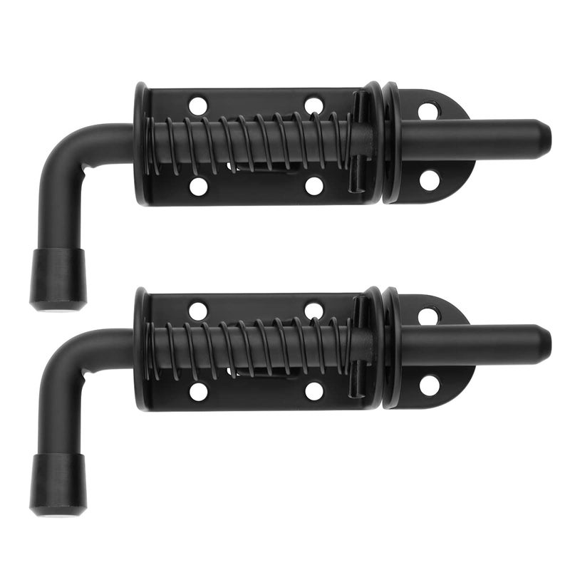 JQK Spring Loaded Latch Pin, 304 Stainless Steel Barrel Bolt Thickened 2mm Door Lock, 5 Inch Black (2 Pack), HSB300-BK-P2 - Image 1