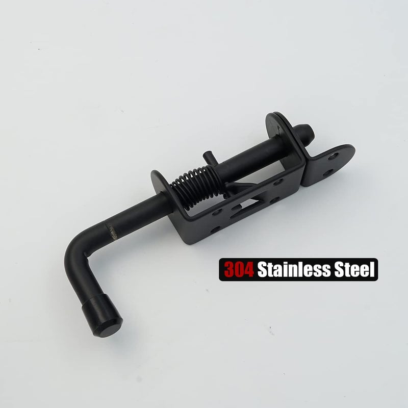 JQK Spring Loaded Latch Pin, 304 Stainless Steel Barrel Bolt Thickened 2mm Door Lock, 5 Inch Black (2 Pack), HSB300-BK-P2 - Image 4