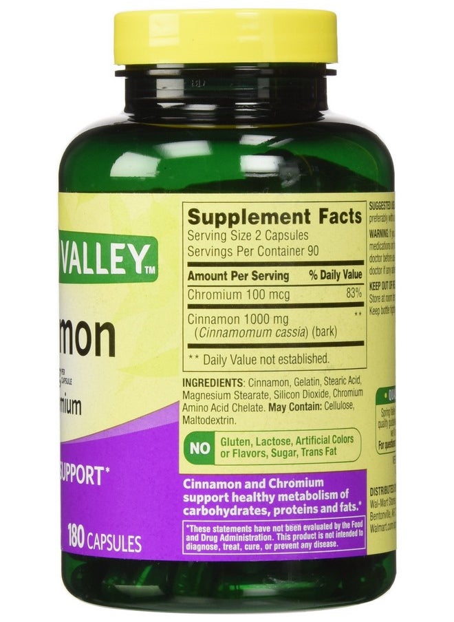 SPRING VALLEY - Cinnamon 500Mg Plus Chromium Twin Pack 2 Bottles Of 180 Capsules - Image 1