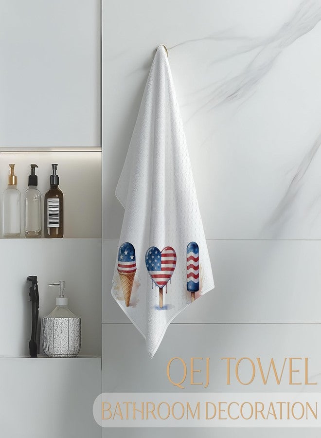 QEJ Patriotic Ice Cream Kitchen Dish Towels, Ice Cream Lovers Gifts, 4th of July American Flag Ice-Creams Decorative Hand Tea Towels for Bathroom Kitchen, 16x24 Inch - Image 4