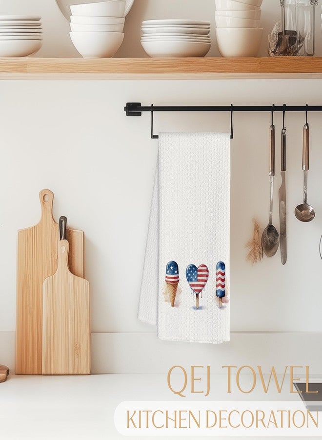 QEJ Patriotic Ice Cream Kitchen Dish Towels, Ice Cream Lovers Gifts, 4th of July American Flag Ice-Creams Decorative Hand Tea Towels for Bathroom Kitchen, 16x24 Inch - Image 3