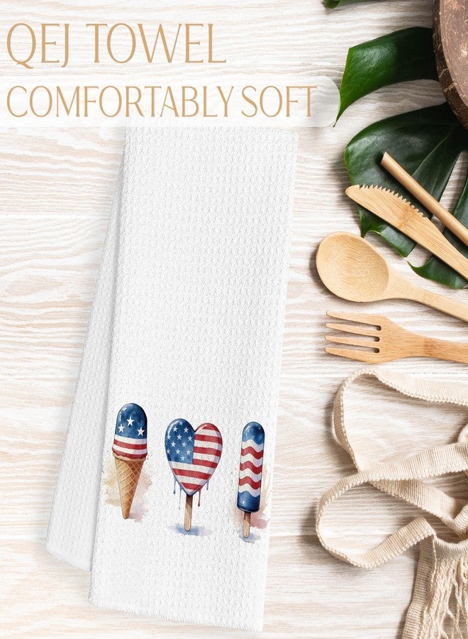 QEJ Patriotic Ice Cream Kitchen Dish Towels, Ice Cream Lovers Gifts, 4th of July American Flag Ice-Creams Decorative Hand Tea Towels for Bathroom Kitchen, 16x24 Inch - Image 5