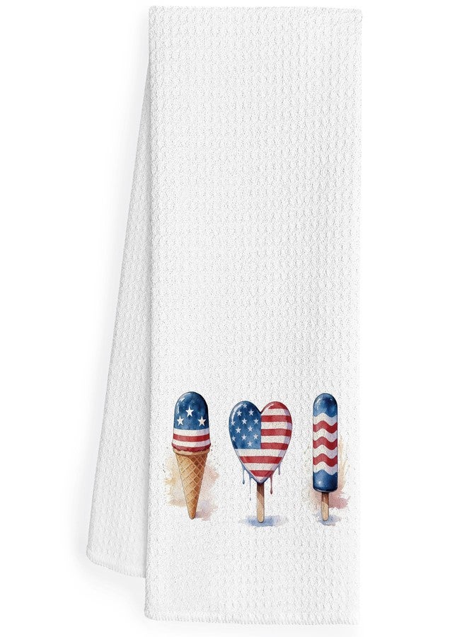 QEJ Patriotic Ice Cream Kitchen Dish Towels, Ice Cream Lovers Gifts, 4th of July American Flag Ice-Creams Decorative Hand Tea Towels for Bathroom Kitchen, 16x24 Inch - Image 1