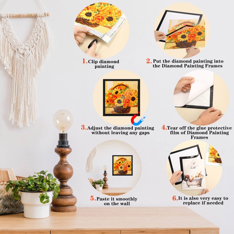 Unittype 4 Pack Diamond Painting Frames Magnetic Diamond Art Frames Self Adhesive for Painting Pictures Canvas Room Wall Window Door Decorations Accessories, Black (12 x 12 Inch/ 30 x 30 cm) - Image 4