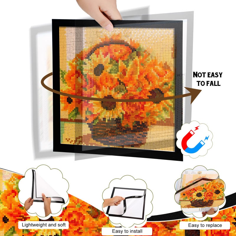 Unittype 4 Pack Diamond Painting Frames Magnetic Diamond Art Frames Self Adhesive for Painting Pictures Canvas Room Wall Window Door Decorations Accessories, Black (12 x 12 Inch/ 30 x 30 cm) - Image 3