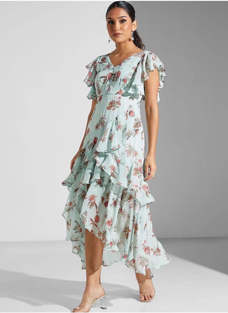 Label RITU KUMAR Floral Print Layered Asymmetric Dress