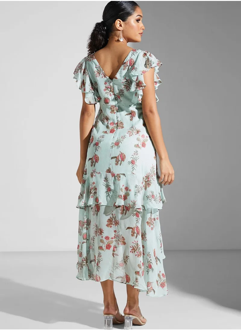 Label RITU KUMAR Floral Print Layered Asymmetric Dress