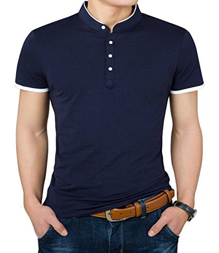 YTD Mens Summer Slim Fit Pure Color Short Sleeve Polo Casual T-Shirts (US XX-Large, Navy) - Image 2