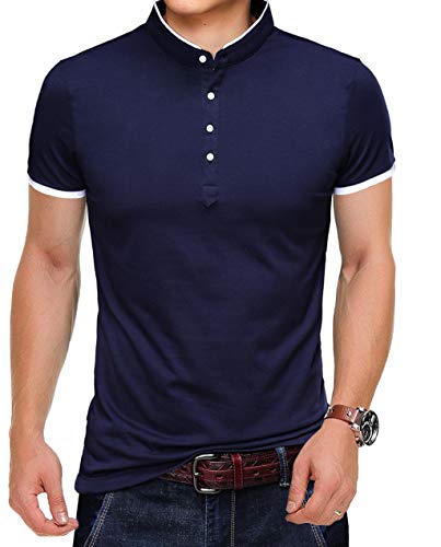 YTD Mens Summer Slim Fit Pure Color Short Sleeve Polo Casual T-Shirts (US XX-Large, Navy) - Image 1