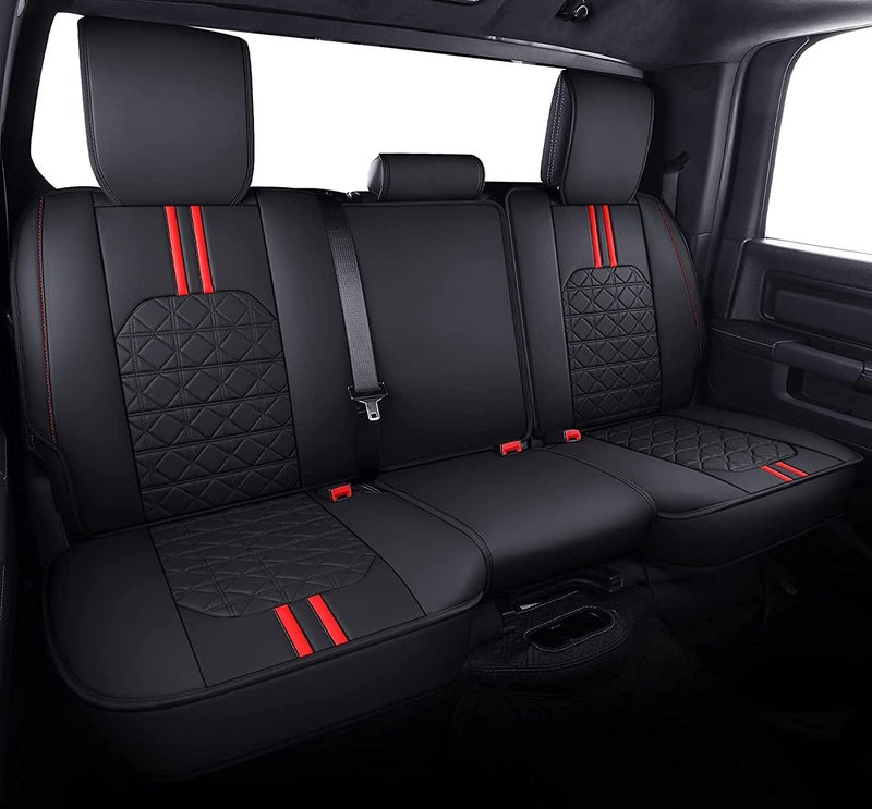 YIERTAI RAM Waterproof Faux Leather Rear Seat Cover for 2009-2026 Pickup Trucks - Black-Red - Image 1