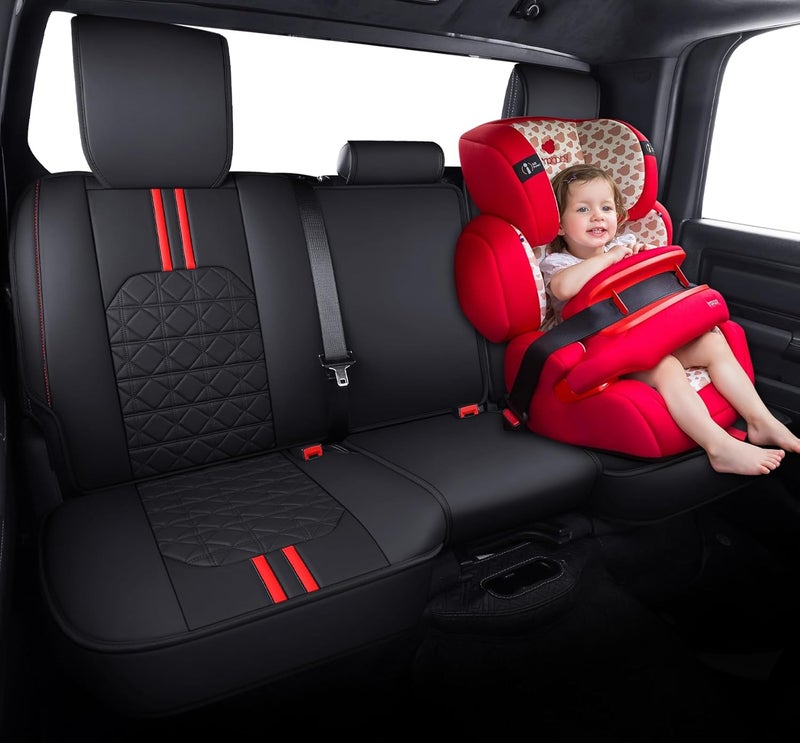 YIERTAI RAM Waterproof Faux Leather Rear Seat Cover for 2009-2026 Pickup Trucks - Black-Red - Image 2