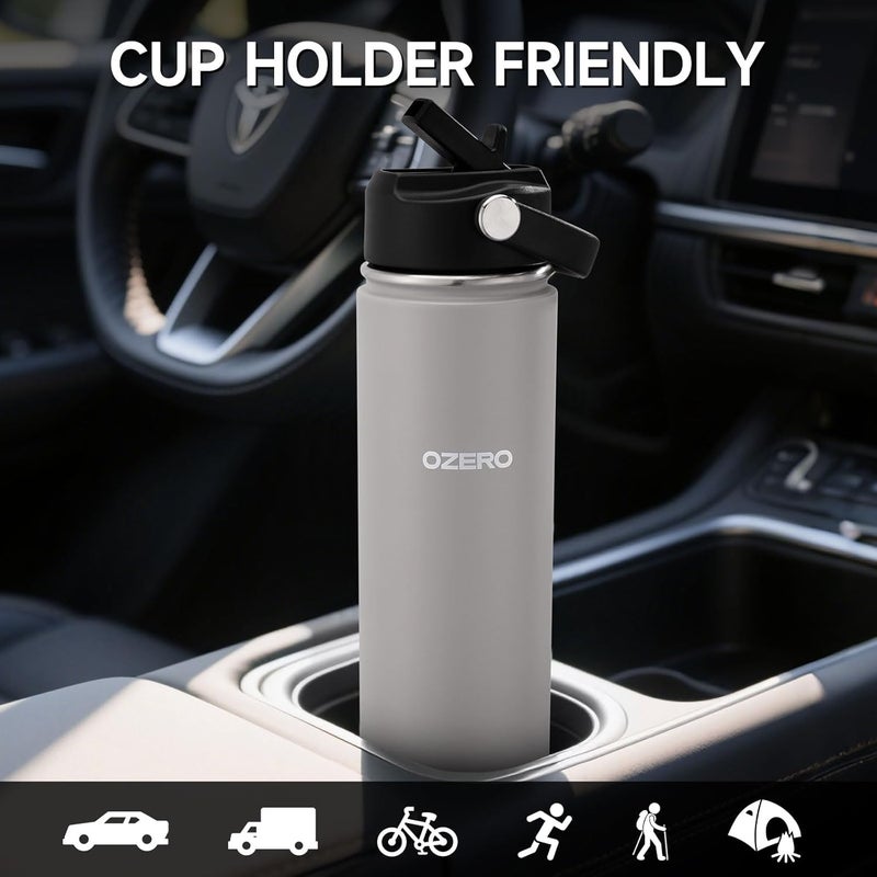 OZERO 24 Oz Insulated Stainless Steel Water Bottle with Lid and Straw - Double Wall Tumbler for Hot & Cold Drinks, Fits in Car Cup Holder, Leak-Proof Water Bottle for Sports, Gym and School - Image 5