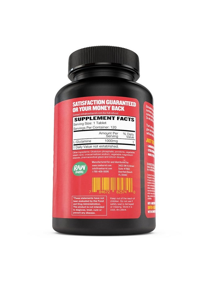 Raw Barrel - Glutamine Tablets With Natural Ingredients Pure Non Gmo Soy And Caffeine Free 120 L Glutamine Pills At 1000Mg Amino Acid Supplement - Image 1