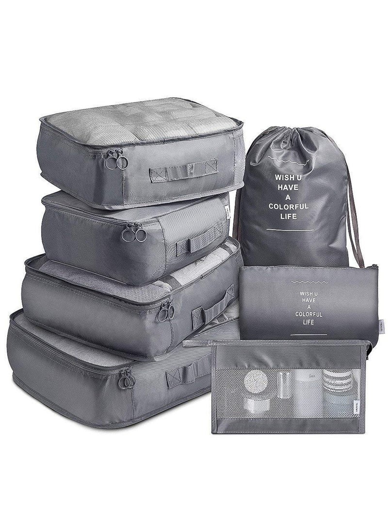 rayze Packing Cubes, 7 Set Travel Storage Bags for Clothes, Lightweight Luggage Travel Packing Organizers for Clothing Sorting, Travel Accessories (Grey) - Image 1