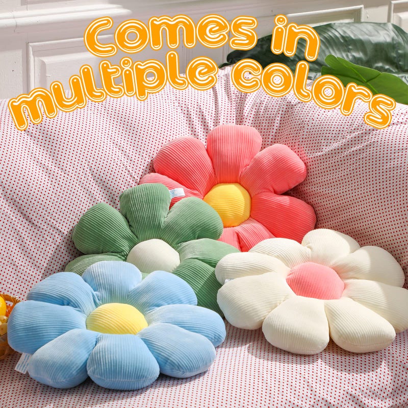 Coume Coume 4 Pcs Flower Pillow Floor Cushions Daisy Floor Pillow Cute Throw Seating Cushions Short Plush Pillow for Kids15 Inch Blue Pink White Green