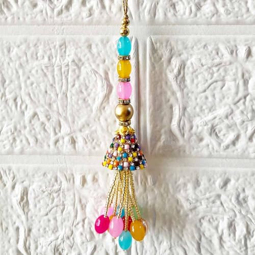 Adikala Craft Store Ethnic Multicolor Glass Beads Latkan Tassel Pack of 2 for Saree Pallu, Blouse, Suits, Dupatta, Lehenga Decor (Multi D3) - Image 3