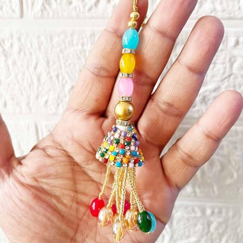 Adikala Craft Store Ethnic Multicolor Glass Beads Latkan Tassel Pack of 2 for Saree Pallu, Blouse, Suits, Dupatta, Lehenga Decor (Multi D3) - Image 2