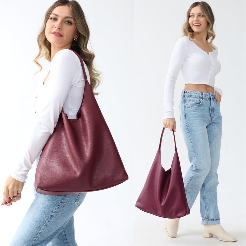 Hoxis Hobo Bags for Women Soft Vegan Leather Shoulder Handbag Slouchy Tote Purses (Dark Red) - Image 2