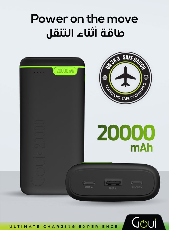 Goui 20000 mAh Kigo Power Bank Portable Charger – Simultaneous Charging for Smartphones, Tablets, Gaming Devices, Bluetooth & More – Compact, Travel-Friendly Design for On-the-Go Power Anywhere - Black - Image 1