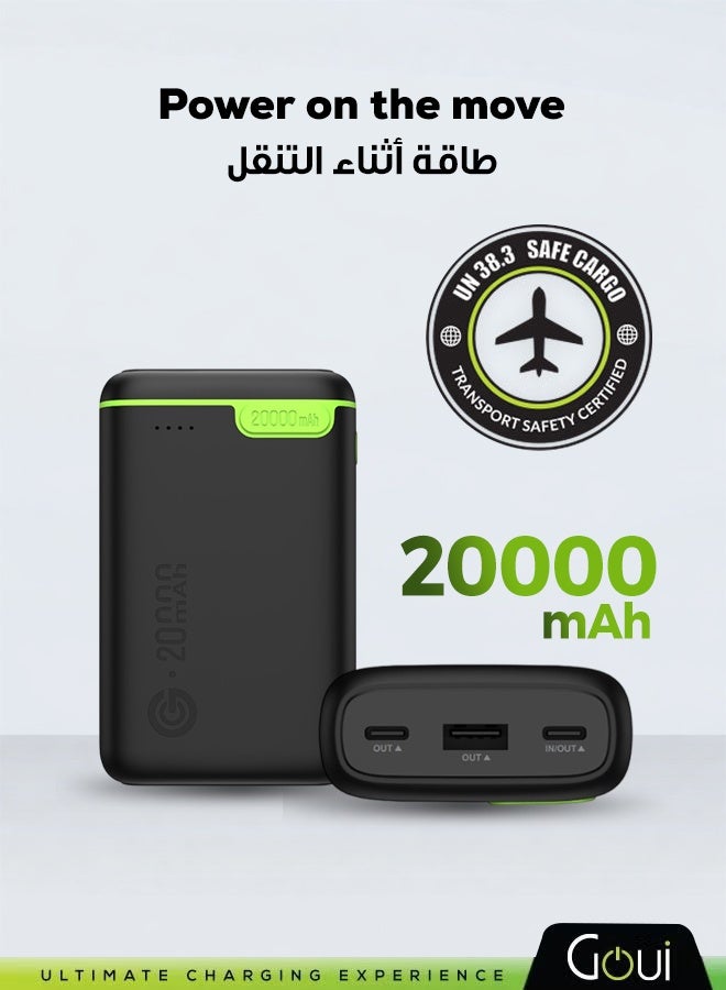 20000 mAh Kigo Power Bank Portable Charger – Simultaneous Charging for Smartphones, Tablets, Gaming Devices, Bluetooth & More – Compact, Travel-Friendly Design for On-the-Go Power Anywhere - Black