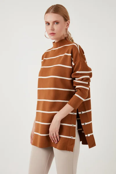 Lela Striped Stand Collar Oversize Knitwear Sweater Women's Sweater 4615197Y