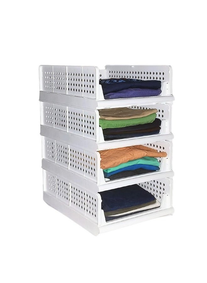 HomeStrap HomeStrap Set Of 3, Small Stack It Up | Floor Mount Small Cloth Stacker | Corner Shelf|Foldable Shirt Storage Stacker For Wardrobe | Plastic Stackable Closet Organizer | White 