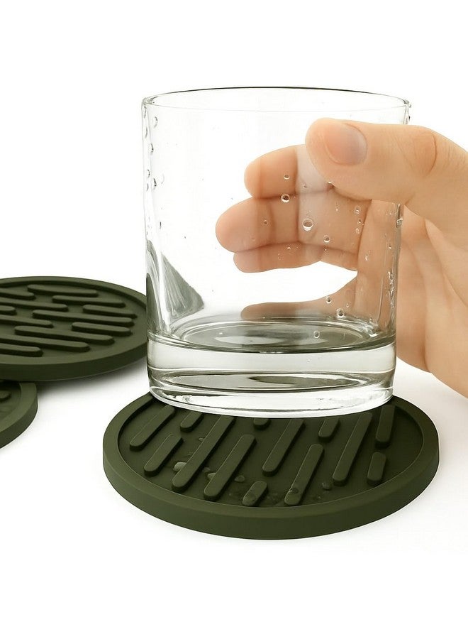 MY CREATIVE HUT My Creative Hut Silicone Coasters Set of 6 Pot Holder Drink Coasters Perfect Tea Coasters for Dining Table for Hot Pots All Type of Glasses Mugs hot and Cold (Military Green) - Image 1