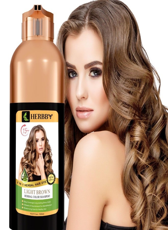HERBBY Hair Color Shampoo for Gray Hair Coverage&Color Transform with 9 Herbal Extracts -Long Lasting(6-8 Weeks),Shiny,Evenly Colored,Instant Hair Dye Shampoo&Conditioner, 500 Ml (LIGHT BROWN COLOR) - Image 1