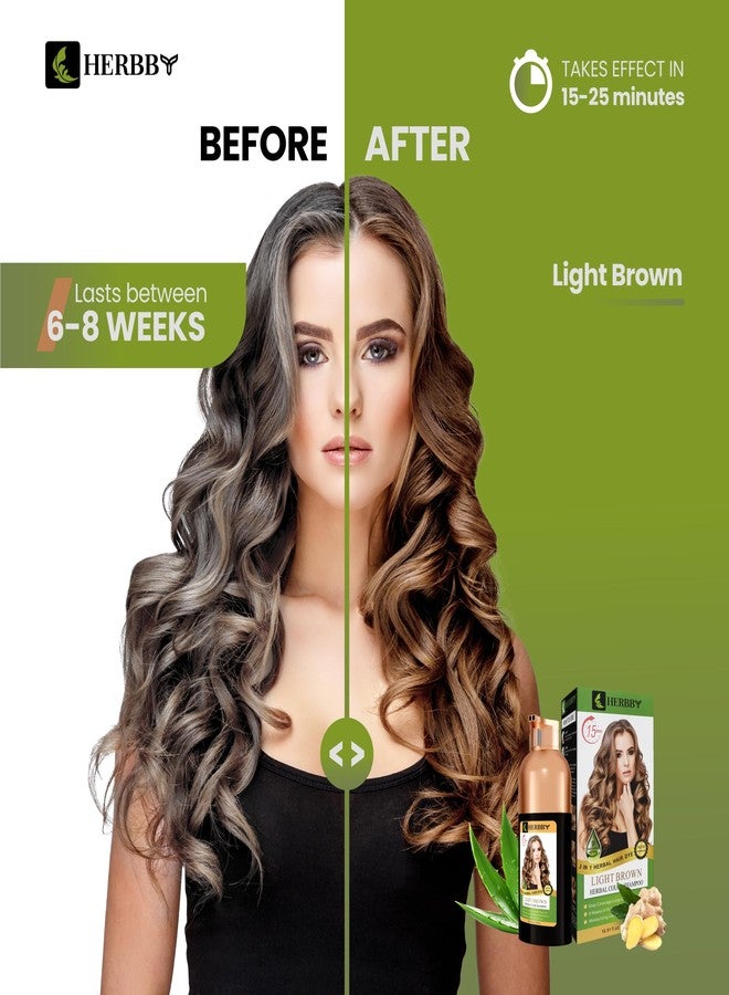 HERBBY Hair Color Shampoo for Gray Hair Coverage&Color Transform with 9 Herbal Extracts -Long Lasting(6-8 Weeks),Shiny,Evenly Colored,Instant Hair Dye Shampoo&Conditioner, 500 Ml (LIGHT BROWN COLOR) - Image 2