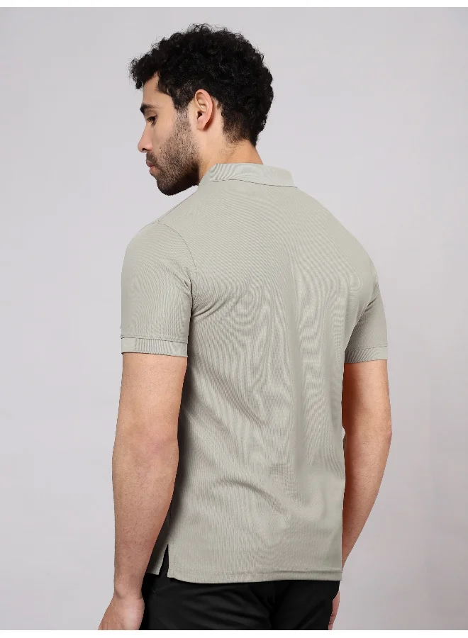 بيونغ تيشيرت بولو رجالي كاجوال سادة بأكمام قصيرة مقاس عادي لون رمادي رعدي
