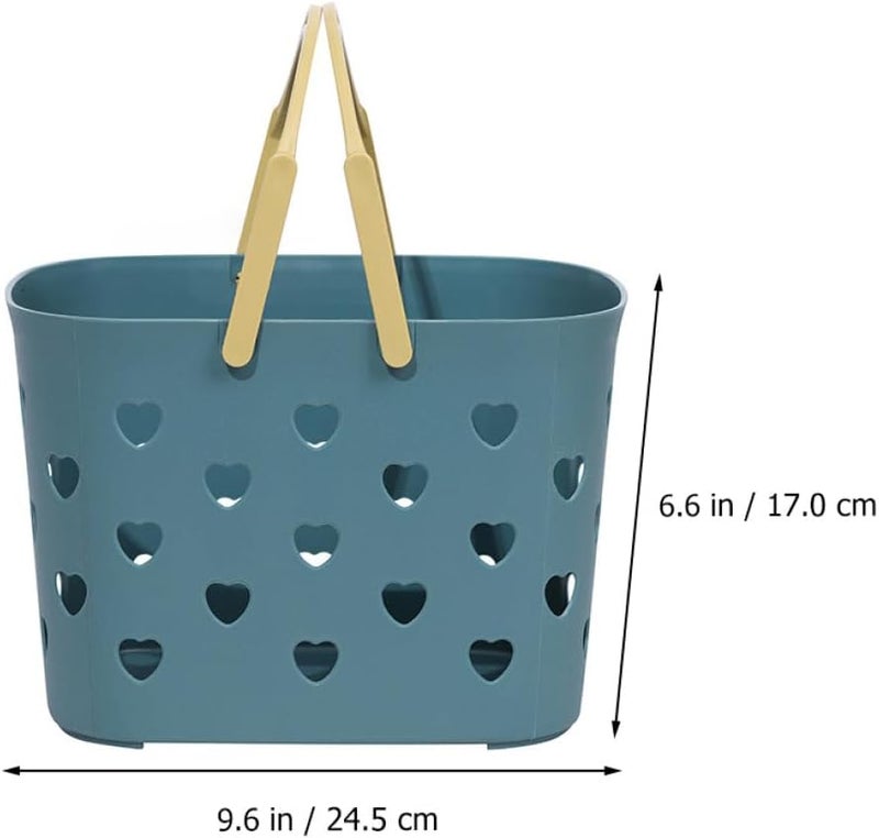 TOYANDONA Heart-shaped Plastic Shower Basket with Handles, Blue Bathroom Storage Container for Shampoo and Toiletries, Handheld Sundry Organizer for Shower and Bathroom Use - Image 2