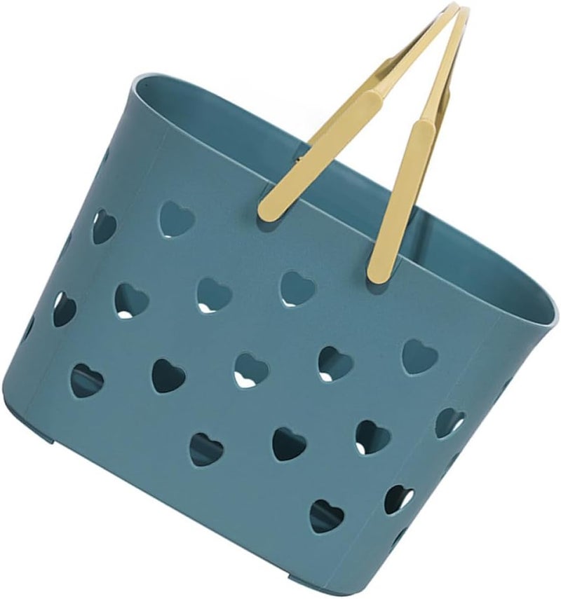 TOYANDONA Heart-shaped Plastic Shower Basket with Handles, Blue Bathroom Storage Container for Shampoo and Toiletries, Handheld Sundry Organizer for Shower and Bathroom Use - Image 1
