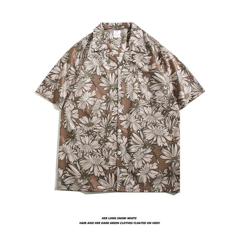 Thai Style Floral Shirt Mens Summer Trendy Brand Trendy Ruffian Handsome Short-sleeved plus size Loose Couples Ice Silk Quick-drying Beach Shirt 1341 - Image 5